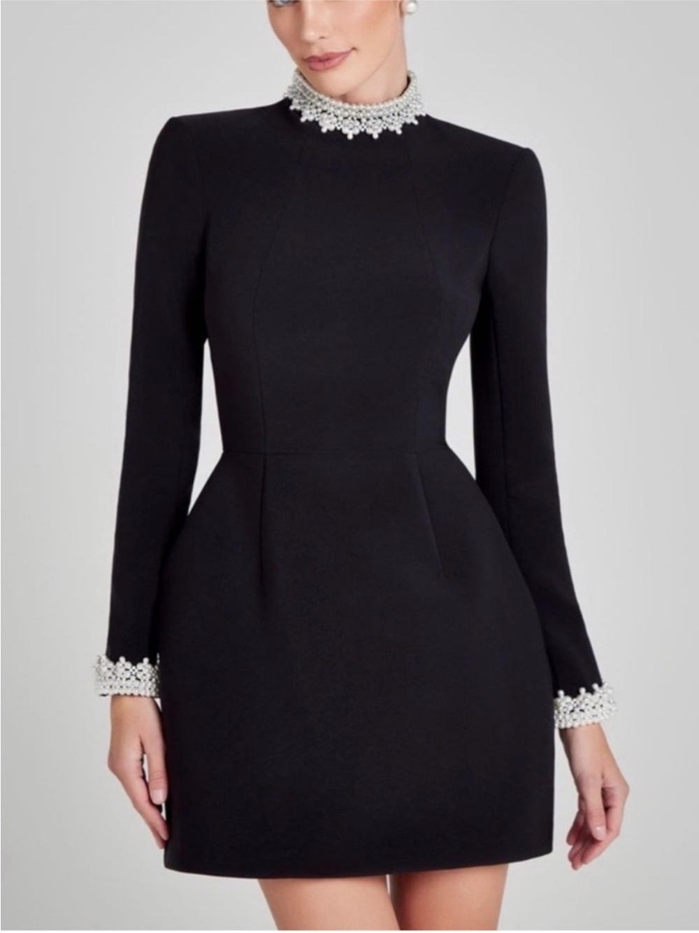 Nadine Merabi Athena Mini Dress Black Velvet and Pearl